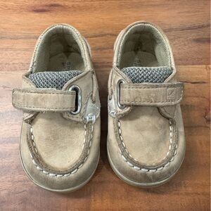 Sperry Toddler Authentic Leather Boat Shoes in Tan and Gray